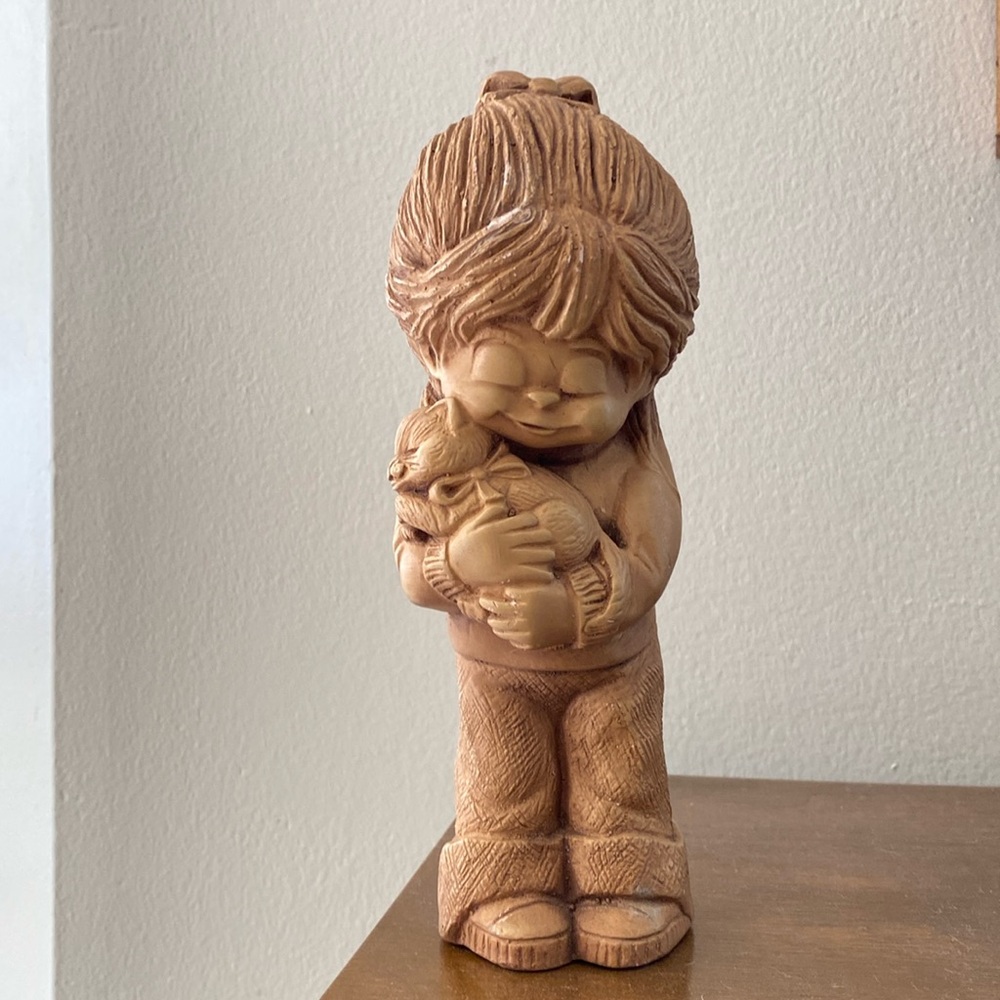 Vintage Bill Mack Fannykins 1978 70s "Cats Meow" Girl Hugging Cat Figurine 8.5"